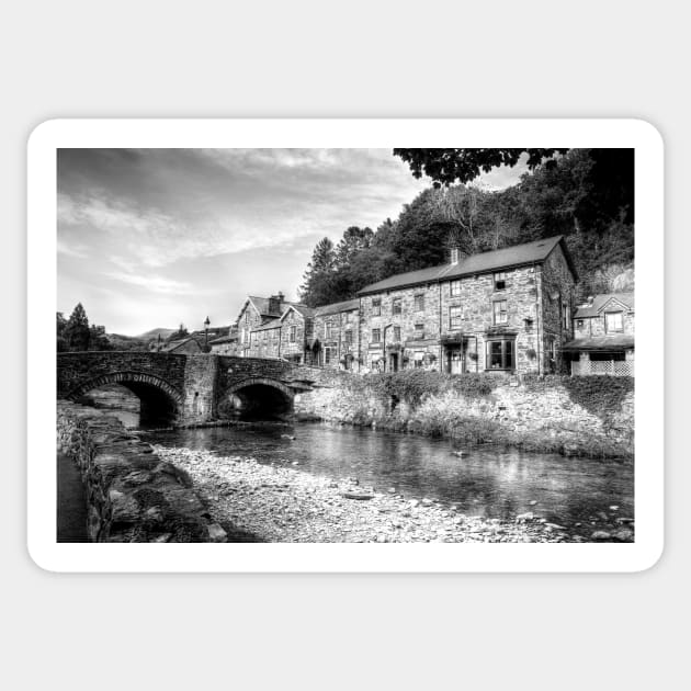 Beddgelert Village, Snowdonia, Wales Black And White Sticker by tommysphotos